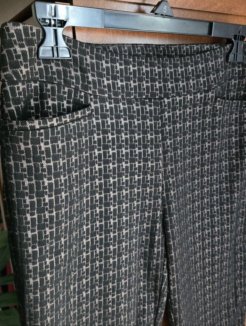 Chico's Black & Metallic Brown Geometric Slim Ankle Pants - Picture 2 of 5